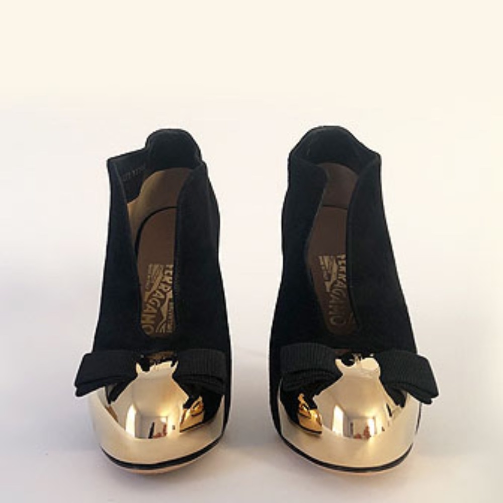 Salvatore Ferragamo Noyal Meta bow Platform Suede Shoes - Picture 6 of 9